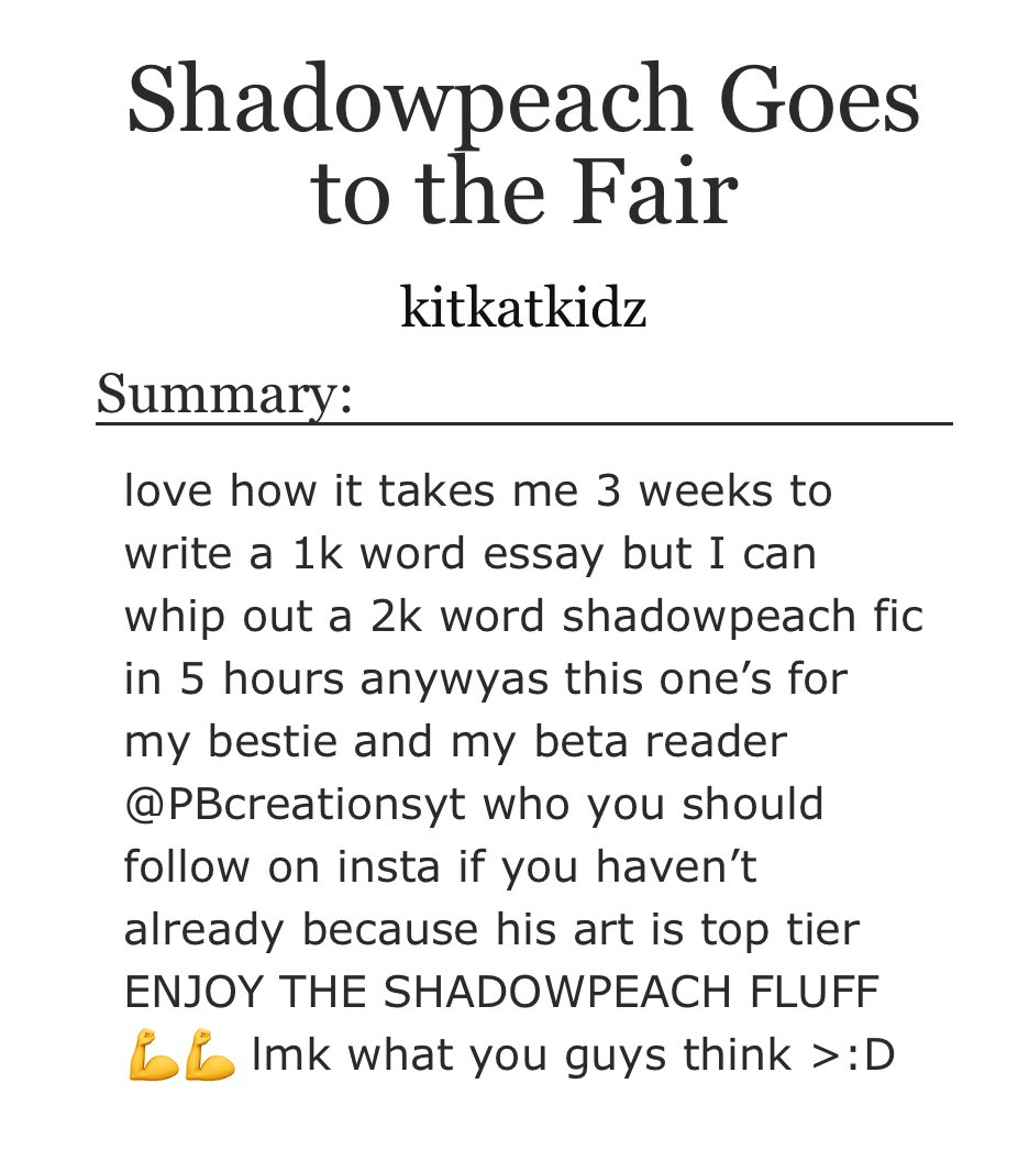 LMK_FanficRecs's tweet image. Fic of the day(272): Shadowpeach Goes to the Fair by kitkatkidz on Ao3
-Oneshot
-Not Rated
-Shadowpeach
Wukong and Macaque go to the carnival and everyone else third wheels
Link: archiveofourown.org/works/43217355
#LEGOMonkieKid #shadowpeach