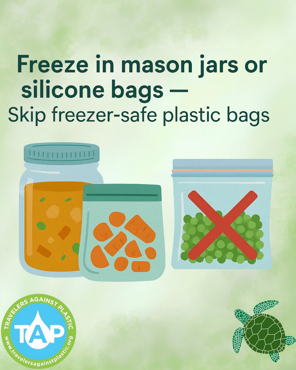 TAPcampaign's tweet image. Tip #25:
Plastic freezer bags are convenient, but they're single-use and add to plastic pollution.
#plasticfreejuly