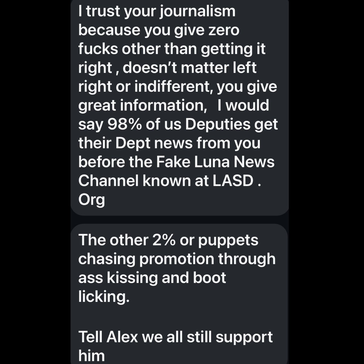 cecewoodsmedia's tweet image. This was sent to me by a Deputy today. This is exactly why I do what I do, and why I am committed to getting the truth out to support all law-enforcement, but especially the tan and green. #LASD