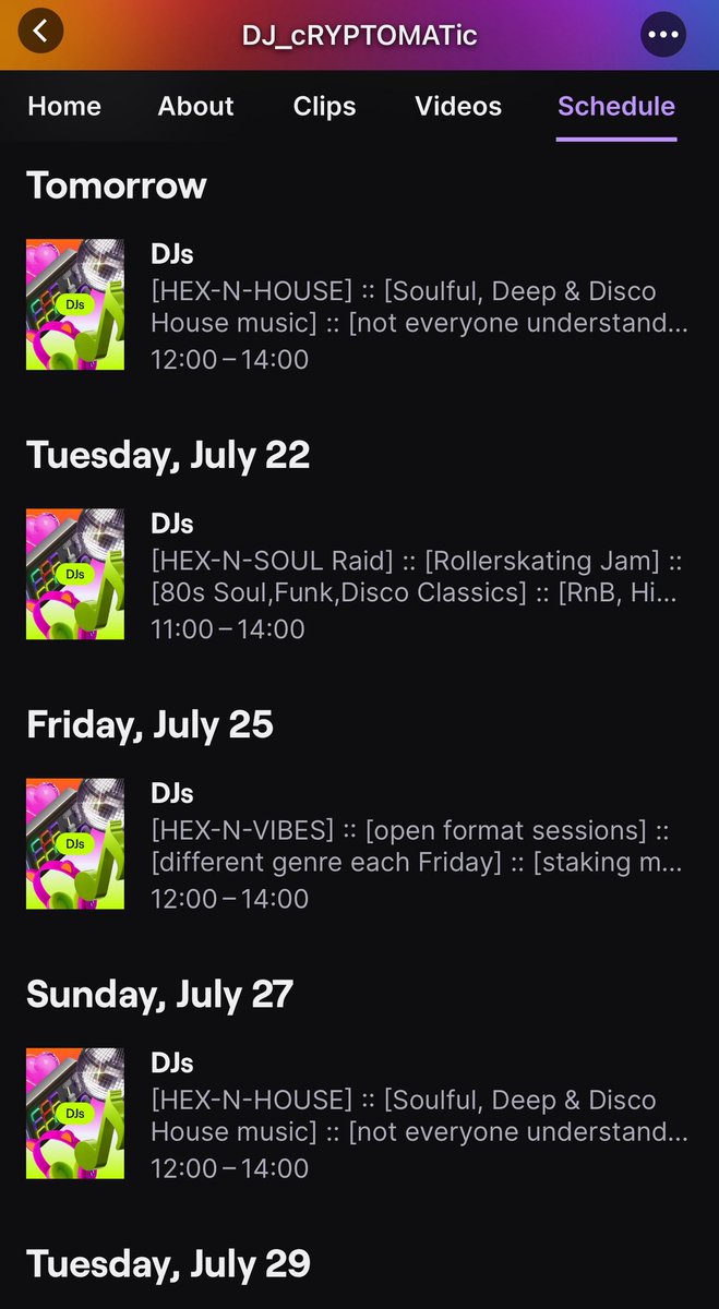 Axion (@axxeeon) on Twitter photo If you’ve never tuned in on Twitch to twitch.tv/dj_cryptomatic
I highly encourage to check the schedule on Twitch and join live. It’s cool crypto people enjoying tune and chatting. If you’ve never tuned in on Twitch to twitch.tv/dj_cryptomatic
I highly encourage to check the schedule on Twitch and join live. It’s cool crypto people enjoying tune and chatting.