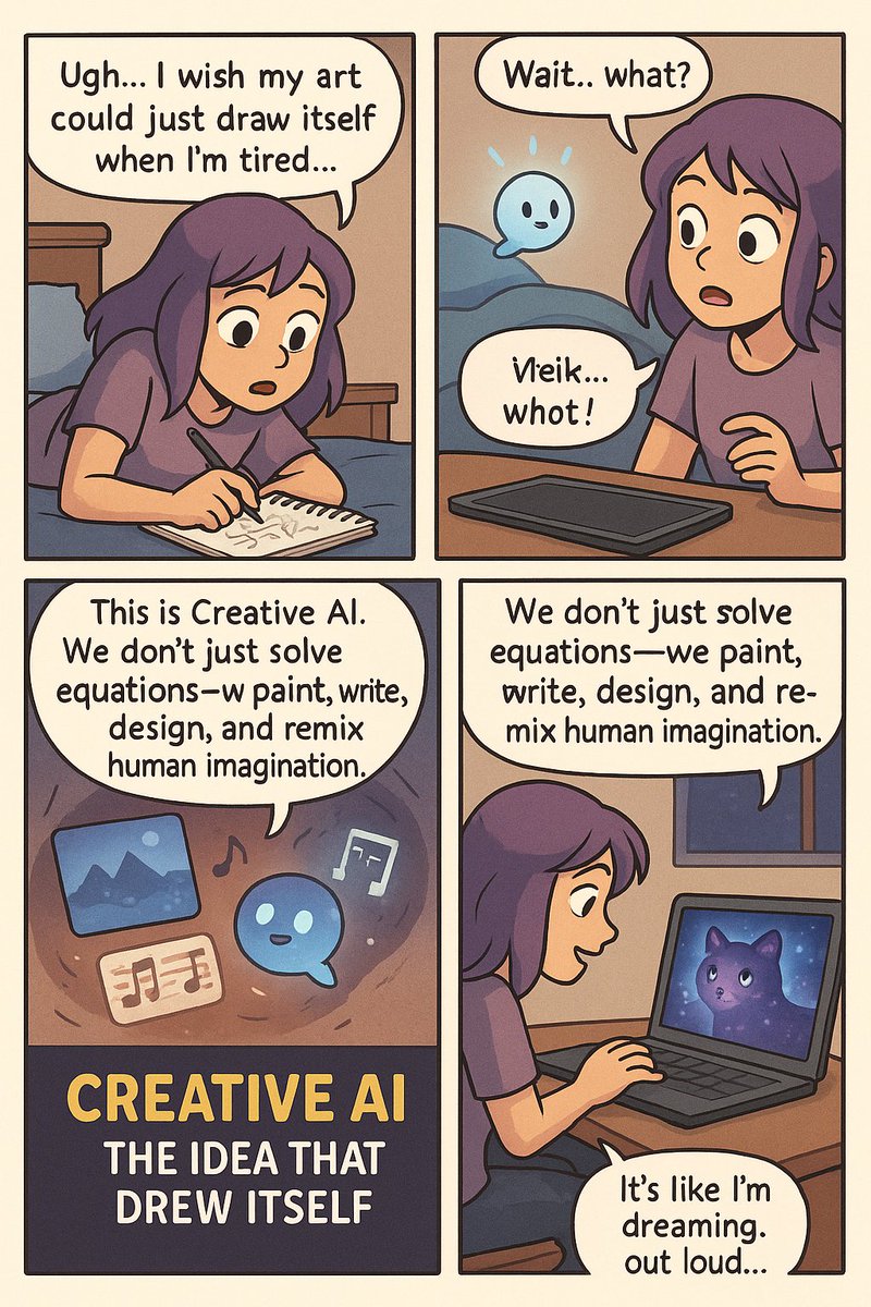 Lilac_code_'s tweet image. I just wanted my art to draw itself… and then AI whispered back. 👾💭
Here’s how my Creative AI journey began — in comic form!!!!!
#CreativeAI #BeginnerFriendly #AIComics #WomenWhoCreate #LilacDiaries