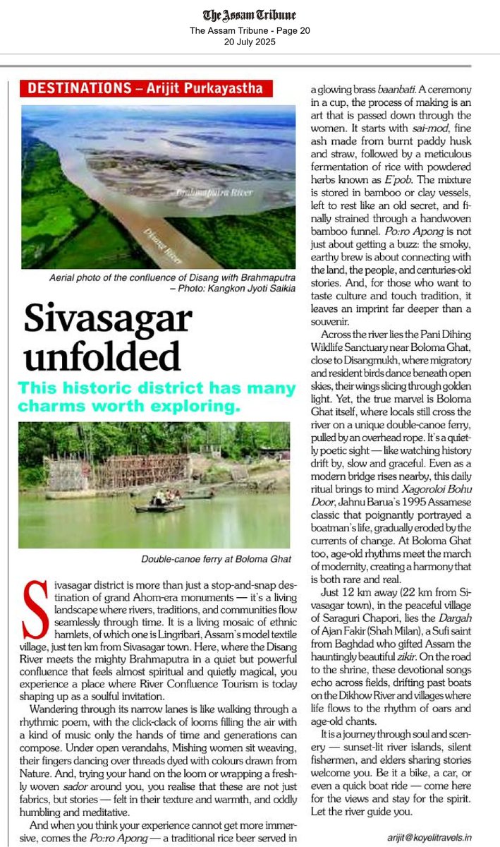 dibarijit's tweet image. A quiet confluence, a timeless rhythm.
When the mighty Brahmaputra embraces the humble Disang, you don’t just witness a river meeting another — you feel the land breathe its stories.
epaper.assamtribune.com/clip-preview/5…
#RiverTales #SivasagarDiaries #AssamSoul