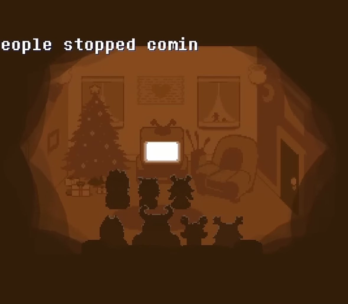 IceShlime's tweet photo. @_starridge during the ch3 cutscene for tennas backstory right before his fight both family’s are watching the TV dess’ sprite disappears before any other one while asriel and the rest of her family are still there. then carol, asgore, noelle, rudy, asriel, kris, toriel. in tht order https://t.co/IeuP1ngwHq