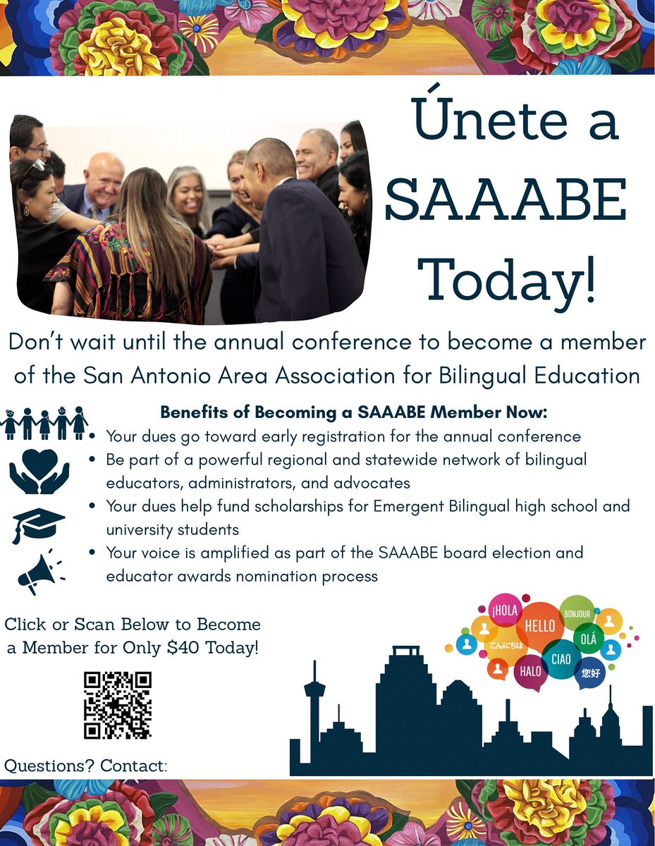 ¡Ùnete a SAAABE!  We are initiating our membership drive! Join our growing Familia of Bilingual Educators, Leaders and Supporters!  Scan the QR Code and become a member!