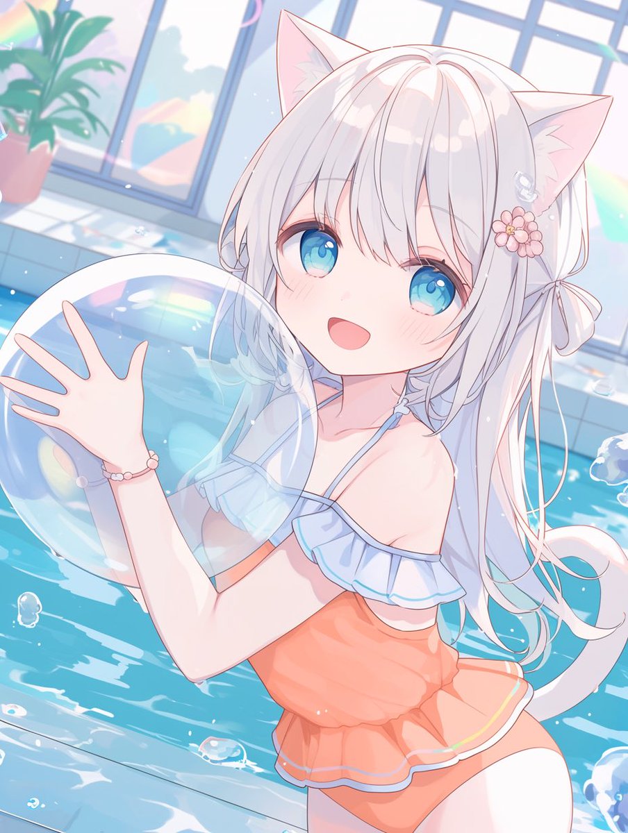 ComikeMaster's tweet image. お昼ですにゃー。ようやく夏休みなのでプール開きなのにゃー。暑い夏は冷たいプールにゃ🐈🌊