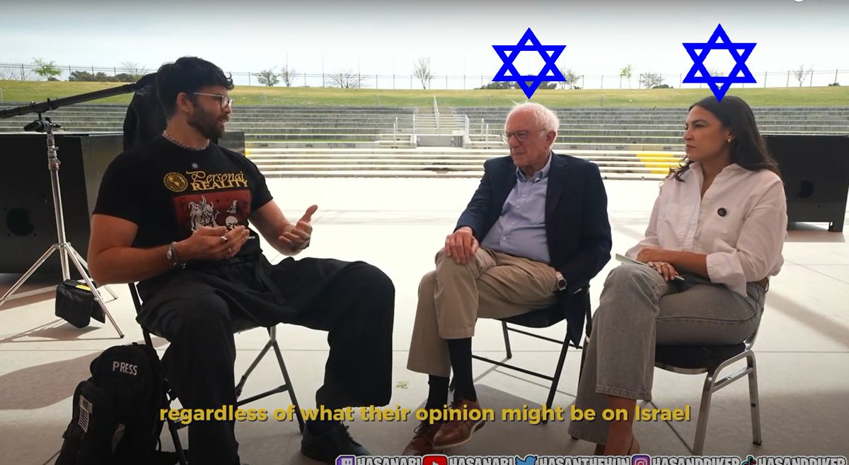TaroWheel's tweet image. Hasan Piker interviewed the two most prominent left-wing politicians in America; Bernie Sanders and AOC. They support all issues important to progressives.
However, both of them are Jewish.
And both of them support the genocide of woman and children in Gaza.