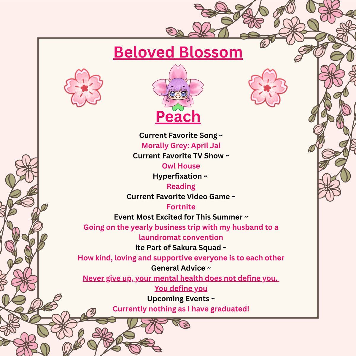 thesakurasquad's tweet image. This week's Beloved Blossom is @PeachsuneVT ! 🥰
This creative and cunning kitsune brings empathy and support out for her other squad members!💖
Absolutely adorable inside and out, we are so grateful to get love someone so amazing like Peach!
Check out more of Peach below!🌸