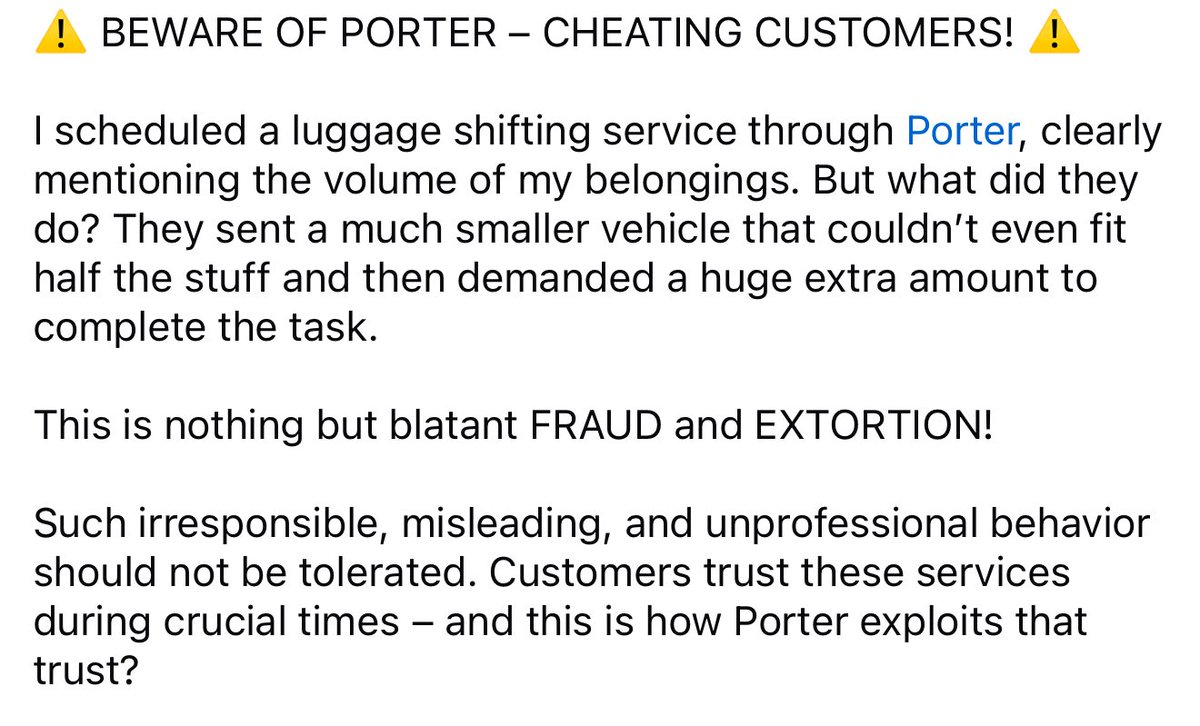 ⚠️ BEWARE OF <a href="/porterit_/">Porter</a> – CHEATING CUSTOMERS! ⚠️

<a href="/JaagoGrahak/">Jaago Grahak</a>