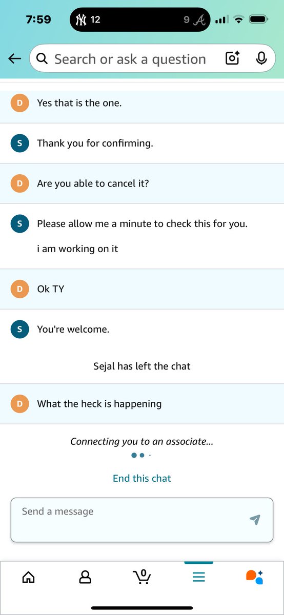 Mellow_D's tweet photo. @AmazonHelp  your chat people need training. https://t.co/jiq6Yc49Sy