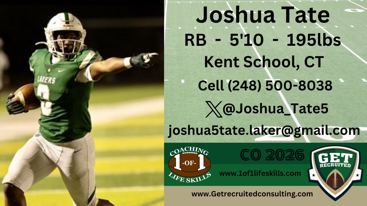 Get Recruited (@get__recruited) on Twitter photo Joshua Tate - CO 2026 - RB - 5'10, 195lbs - 3.2 GPA - Explosive, quick, strong, great vision. Kent School, CT. Player profile: app.productiverecruit.com/profile/joshua… <a href="/Joshua_Tate5/">JOSH TATE “COMPLETE RUNNING BACK” C/O 26’</a> @1of1lifeskills <a href="/RhodyFootball/">Rhody Football</a> <a href="/Spiders_FB/">Richmond Spiders Football</a> <a href="/StonyBrookFB/">Stony Brook Football</a> <a href="/Towson_FB/">Towson Football</a> <a href="/NovaFootball/">Villanova Football</a> <a href="/WMTribeFootball/">William & Mary Tribe Football</a> <a href="/DuqFB/">Duquesne Football</a> Joshua Tate - CO 2026 - RB - 5'10, 195lbs - 3.2 GPA - Explosive, quick, strong, great vision. Kent School, CT. Player profile: app.productiverecruit.com/profile/joshua… <a href="/Joshua_Tate5/">JOSH TATE “COMPLETE RUNNING BACK” C/O 26’</a> @1of1lifeskills <a href="/RhodyFootball/">Rhody Football</a> <a href="/Spiders_FB/">Richmond Spiders Football</a> <a href="/StonyBrookFB/">Stony Brook Football</a> <a href="/Towson_FB/">Towson Football</a> <a href="/NovaFootball/">Villanova Football</a> <a href="/WMTribeFootball/">William & Mary Tribe Football</a> <a href="/DuqFB/">Duquesne Football</a>