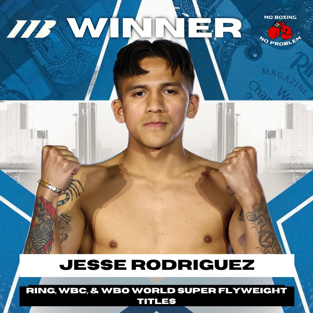 MoBoxingNP's tweet image. Jesse "Bam" Rodriguez defeats Phumelela Cafu by 10th Rd stoppage to improve his record to 22-0, 15 KOs, and win the Ring Magazine, WBC, & WBO World Super Flyweight titles.ππ₯