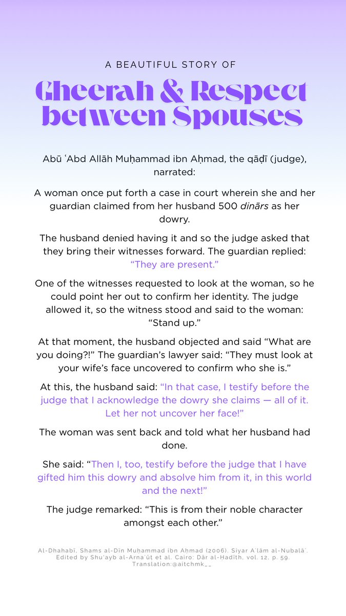 aitchmk__'s tweet image. His Jealousy for Her caused him to give up his court case. 

A beautiful story from the books of Tārīkh