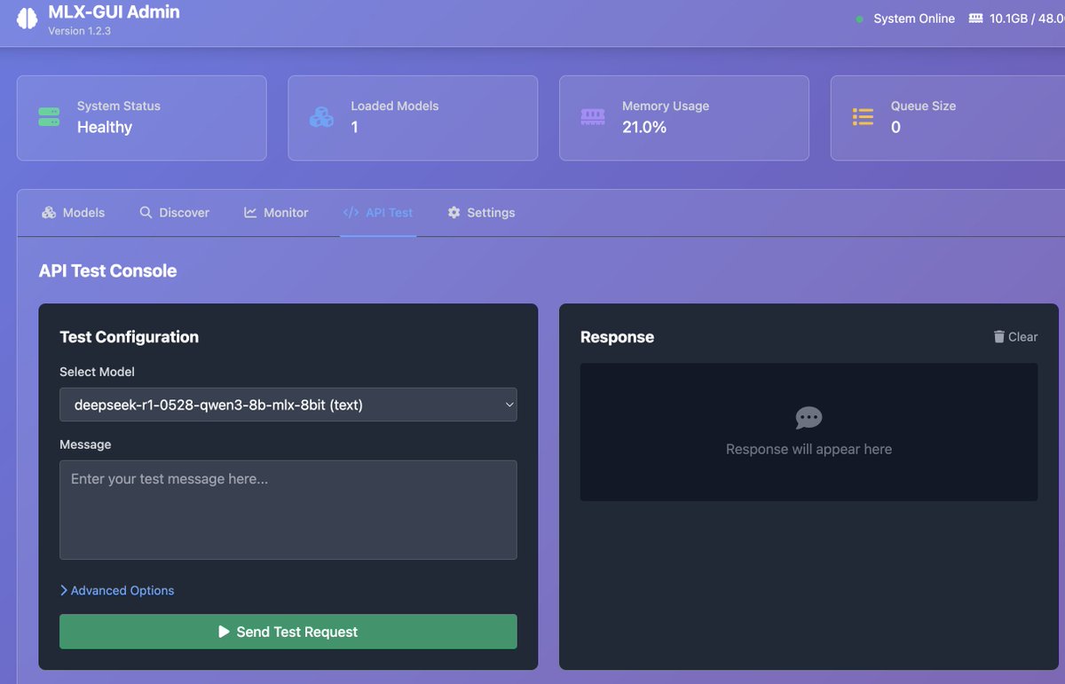rogerscissp's tweet image. Looks like MLX-GUI is getting an API test interface, for quick validation.