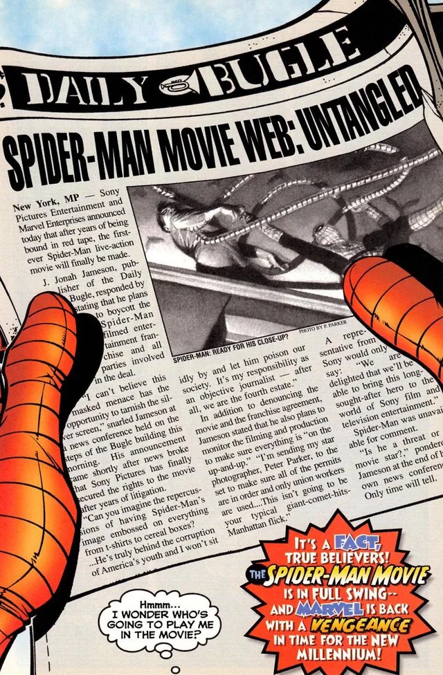 aSpiderPlush's tweet image. An advertisement announcing the upcoming Spider-Man movie. (1999)