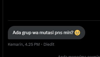 🙏 maaf, sedang FWA (@pejabrut) on Twitter photo #dariDM, singkat padat;
ada yg punya info grup wa mutasi PNS?
dear netizen serta <a href="/PNS_Garis_Lucu/">PNS Garis Lucu 💤</a> <a href="/PNS_Ababil/">Pi en ice Ababil</a> dan <a href="/abdimuda_id/">ASN Muda Indonesia</a> tolong dibantu 🙏 #dariDM, singkat padat;
ada yg punya info grup wa mutasi PNS?
dear netizen serta <a href="/PNS_Garis_Lucu/">PNS Garis Lucu 💤</a> <a href="/PNS_Ababil/">Pi en ice Ababil</a> dan <a href="/abdimuda_id/">ASN Muda Indonesia</a> tolong dibantu 🙏
