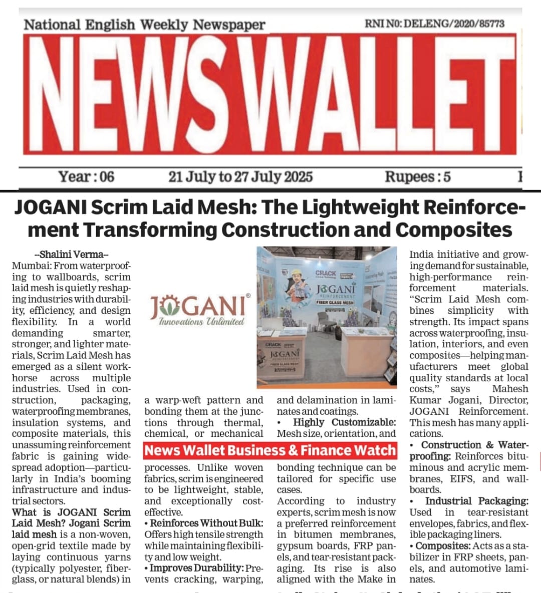 1NewsWallet's tweet image. JOGANI Scrim Laid Mesh: The Lightweight Reinforce-ment Transforming Construction and Composites

@PressRelease_cc
#Jogani