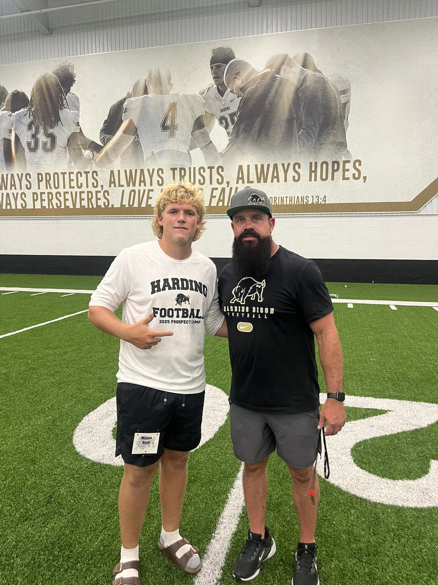 Mason Byrd (@masonbyrd36) on Twitter photo Had a great time today at <a href="/Harding_FB/">Harding Football</a> with some amazing coaches! <a href="/ltribb3/">Luke Tribble</a> <a href="/CoachD_BisonsWR/">Ryan Derrick</a> <a href="/PaulSimmonsHU/">Paul Simmons</a>. Can’t wait to see what the future holds at this place!!! Had a great time today at <a href="/Harding_FB/">Harding Football</a> with some amazing coaches! <a href="/ltribb3/">Luke Tribble</a> <a href="/CoachD_BisonsWR/">Ryan Derrick</a> <a href="/PaulSimmonsHU/">Paul Simmons</a>. Can’t wait to see what the future holds at this place!!!