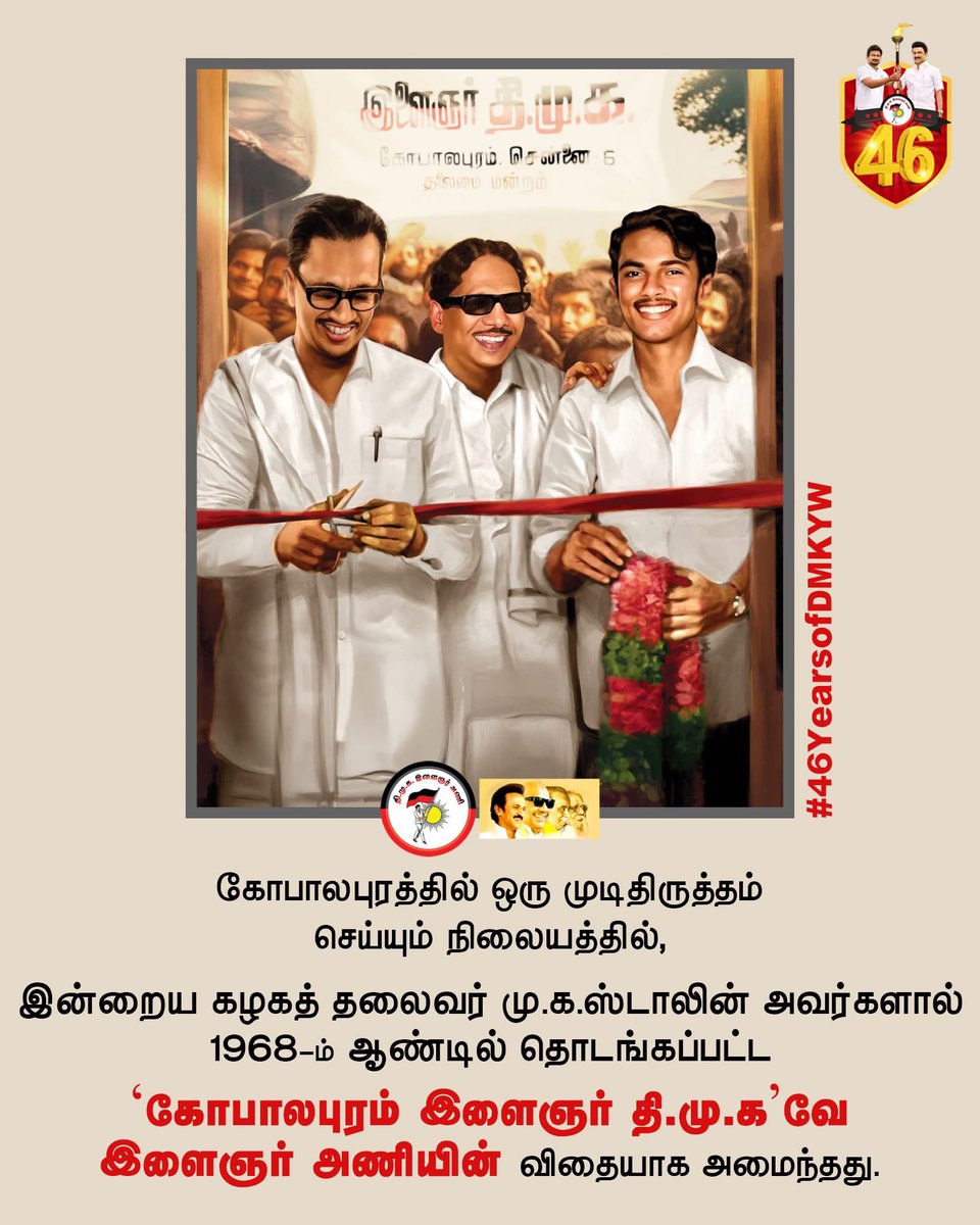 DMKTraderswing (@dmk_traderswing) on Twitter photo கோபாலபுரத்தில் ஒரு முடிதிருத்தம் செய்யும் நிலையத்தில்,
இன்றைய கழகத் தலைவர் <a href="/mkstalin/">M.K.Stalin</a> அவர்களால் 1968-ம் ஆண்டில் தொடங்கப்பட்ட ‘கோபாலபுரம் இளைஞர் தி.மு.க'வே இளைஞர் அணியின் விதையாக அமைந்தது.
#46YearsofDMKYW கோபாலபுரத்தில் ஒரு முடிதிருத்தம் செய்யும் நிலையத்தில்,
இன்றைய கழகத் தலைவர் <a href="/mkstalin/">M.K.Stalin</a> அவர்களால் 1968-ம் ஆண்டில் தொடங்கப்பட்ட ‘கோபாலபுரம் இளைஞர் தி.மு.க'வே இளைஞர் அணியின் விதையாக அமைந்தது.
#46YearsofDMKYW
