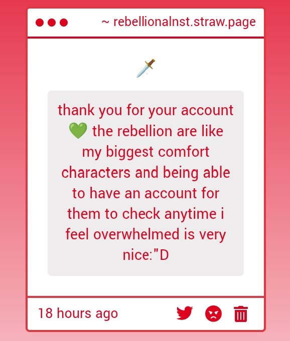 rebellionalnst's tweet image. you are the most welcome anon !!! the entire rebellion are comfort characters to us too :3 we're very glad to have this account dedicated to our favs &gt;_&lt; - 🌷