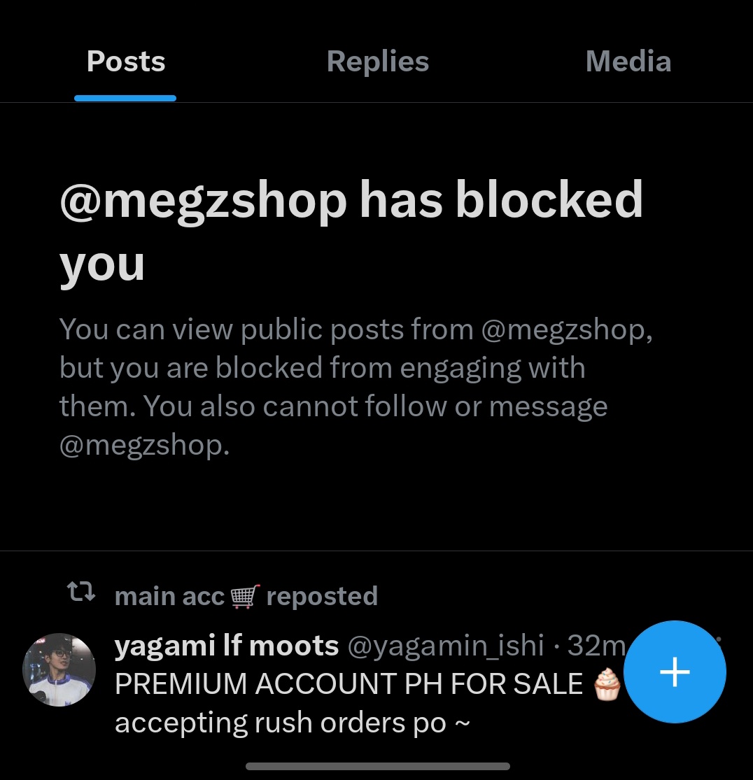 freya_ain's tweet photo. @yagamin_ishi block ka pang patay gutom na scammer ka ah HAHAHA

also guys! wag mag avail, laging s-worded kuno accs niya kasi nirereport ng mga nabibiktima niya. report her main acc na @megzshop. https://t.co/D3ollvtkXJ