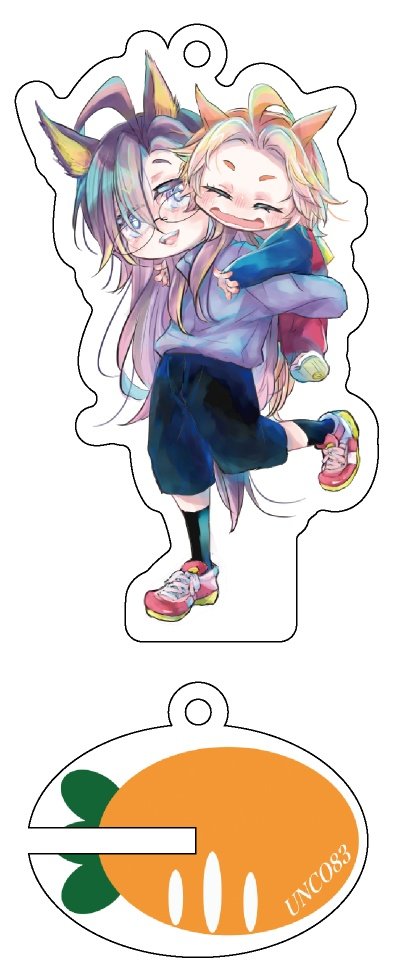UNCO83_'s tweet image. ちまいアクキー&スタ見本。 こんな感じで立てられるしキーホルダーにも出来る、一緒にお散歩仕様です。片面印刷ですがニス加工して貰ったので剥がれにくいと思います✨️夏コミメインですが、その後Boothでも少し受け付ける予定です。頒布価格は300円を予定しています。