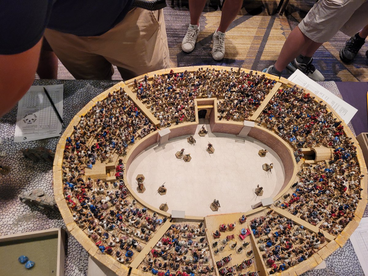 HMGS_Inc's tweet image. The crowd roared as gladiators clashed in a fierce battle for glory and the gods’ favor in Arena Games – Gladiators! Blades flashed and fate twisted with every strike, chasing immortality on the Great Wall of Fame. Thrills and legends rose under Steven Robinson! #Historicon2025