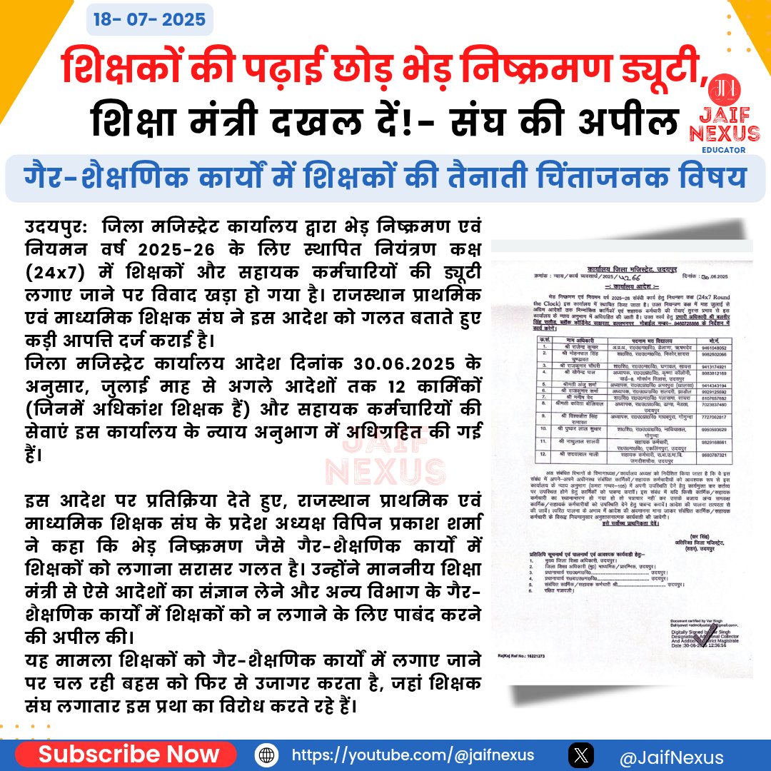Sanjay Singh (@sanjay1singh2) on Twitter photo अपनी भेड़ों का दाखिला अवश्य करवाएं, शिक्षा विभाग के कर्मचारी भेड़ संभालेंगे... #udaipur जिला शिक्षा अधिकारी
सवाल 👇
शिक्षक TC और किताबें बांट रहे थे तो गैर शैक्षणिक काम माना, लेकिन अब 10 शिक्षकों को सौंपा भेड़ संभालने का जिम्मा
<a href="/BhajanlalBjp/">Bhajanlal Sharma</a> <a href="/ashokgehlot51/">Ashok Gehlot</a> <a href="/RajCMO/">CMO Rajasthan</a> अपनी भेड़ों का दाखिला अवश्य करवाएं, शिक्षा विभाग के कर्मचारी भेड़ संभालेंगे... #udaipur जिला शिक्षा अधिकारी
सवाल 👇
शिक्षक TC और किताबें बांट रहे थे तो गैर शैक्षणिक काम माना, लेकिन अब 10 शिक्षकों को सौंपा भेड़ संभालने का जिम्मा
<a href="/BhajanlalBjp/">Bhajanlal Sharma</a> <a href="/ashokgehlot51/">Ashok Gehlot</a> <a href="/RajCMO/">CMO Rajasthan</a>