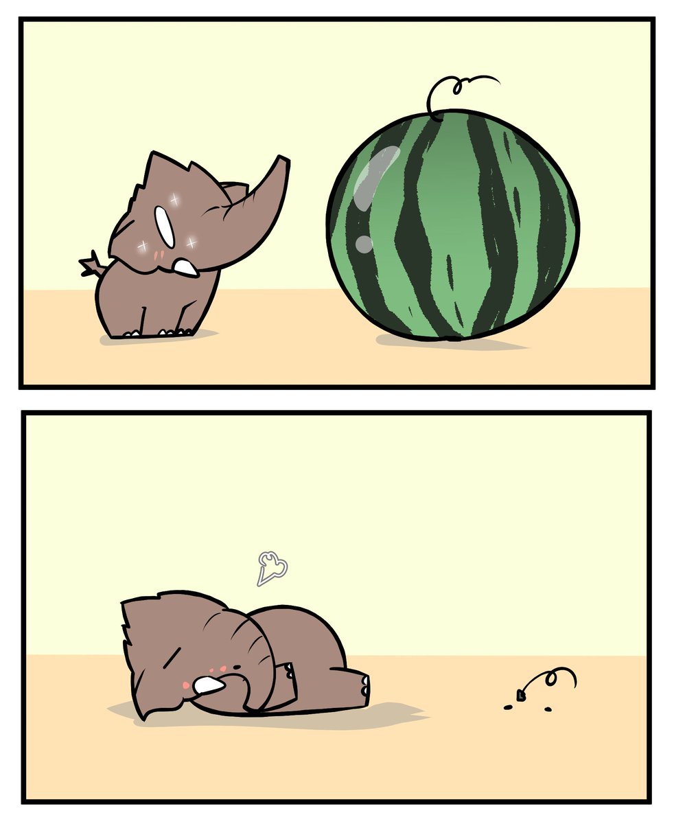 redny20's tweet image. ちまっこいマンモスとスイカ
#漫画