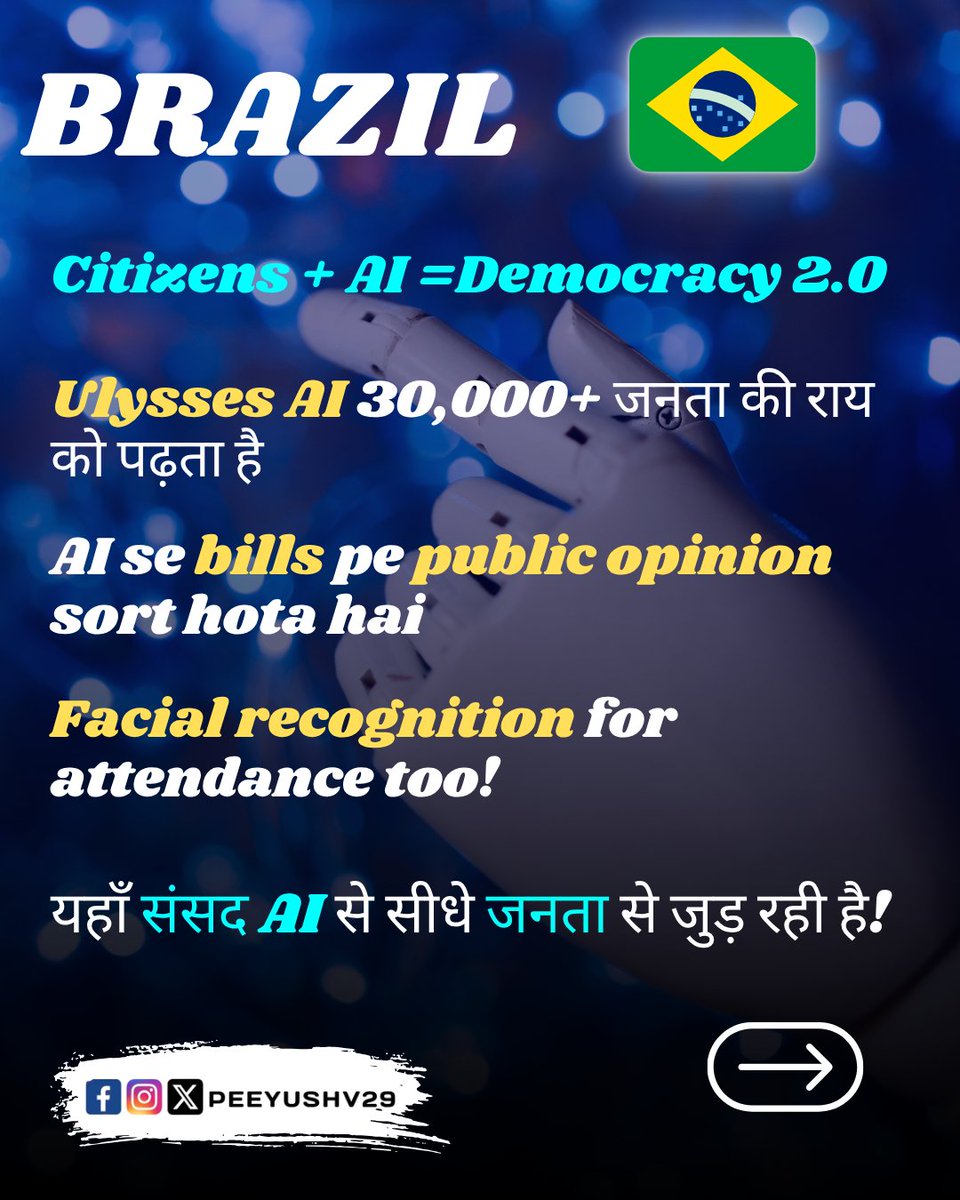 Peeyushv29's tweet image. &quot;AI badal raha hai duniya ki संसदों के कामकाज का तरीका!&quot;

Bharat se Europe tak — Ab Parliament ho rahi Smart, AI ke Sath.

Dekho kaise duniya bhar ki parliaments ho rahi hain smart 🤖🗳️

#aiinparliament #digitaldemocracy
#techinpolitics #aiindia #ai