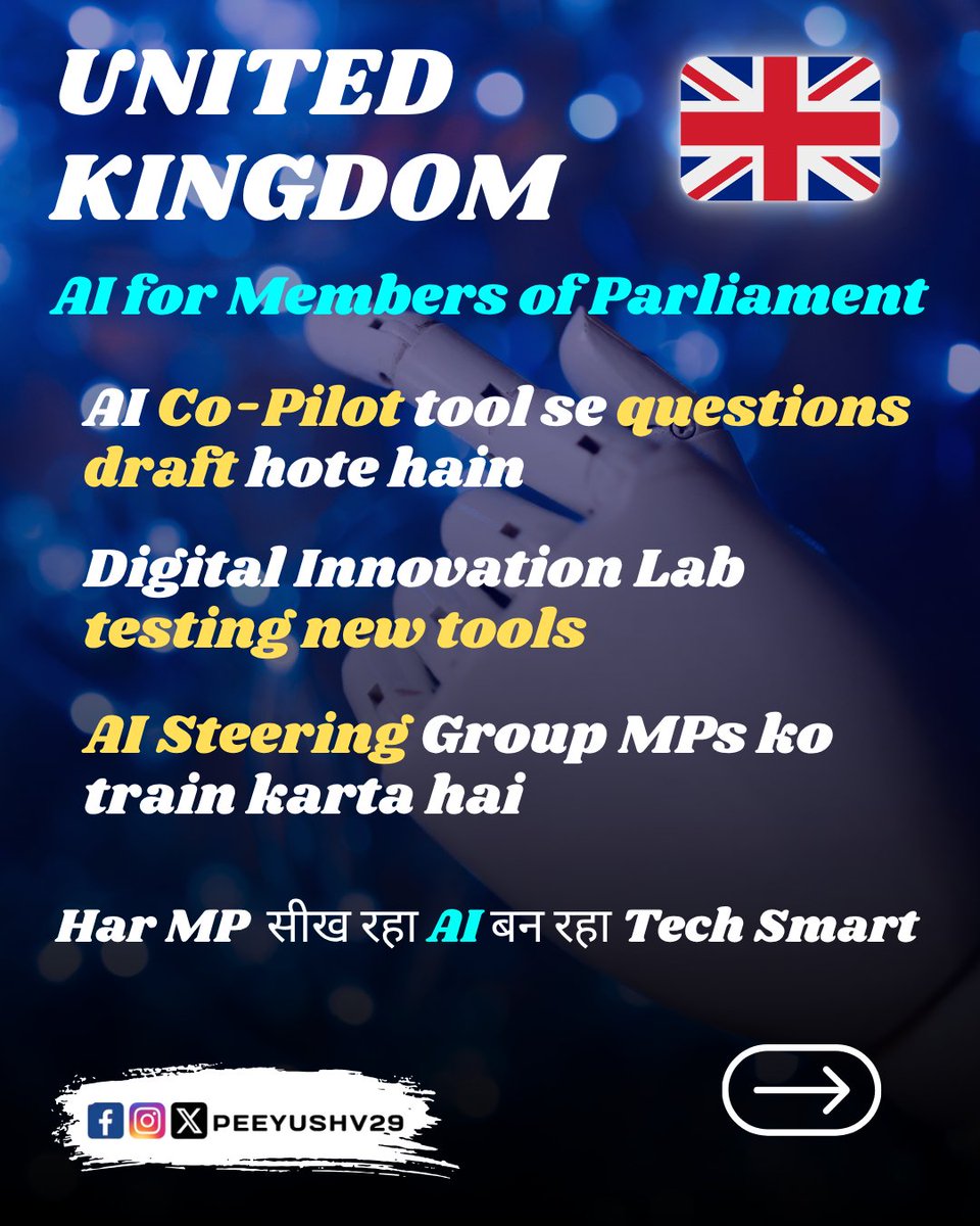 Peeyushv29's tweet image. &quot;AI badal raha hai duniya ki संसदों के कामकाज का तरीका!&quot;

Bharat se Europe tak — Ab Parliament ho rahi Smart, AI ke Sath.

Dekho kaise duniya bhar ki parliaments ho rahi hain smart 🤖🗳️

#aiinparliament #digitaldemocracy
#techinpolitics #aiindia #ai
