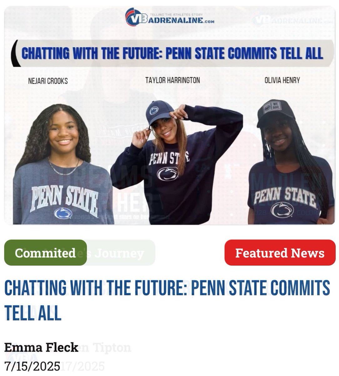 VBAdrenaline's tweet image. Two great pieces up now 1st here from the #1 class of 2027 we interview @PennStateVBALL #future and they tell all. 
Next up our newest Player Profiles are some familiar names and they have some 🌽🌽🌽and D🤺themes this week. So much on the site check it out