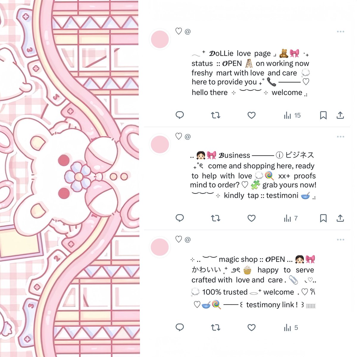 anodmali's tweet image. ⠀
ꔛ 𓈒˚  ⊹    help retweet? tysm!   ⊹

⁺ 𓂋 𓈒 🐾  halo! aku bawain pinned wording ready stock for BA . . .  🎀🧁  bisa kamu jemput with price only IDR. 5.500 ▷˚﹢ 🍭👛 check ALT for more  ୧ ׅ ࣪ ⊹ ketuk DM untuk order ₊˚ ♡۫  💭🥣

♡ ꒰   #zonauang   ׂ꒱ ♡
⠀