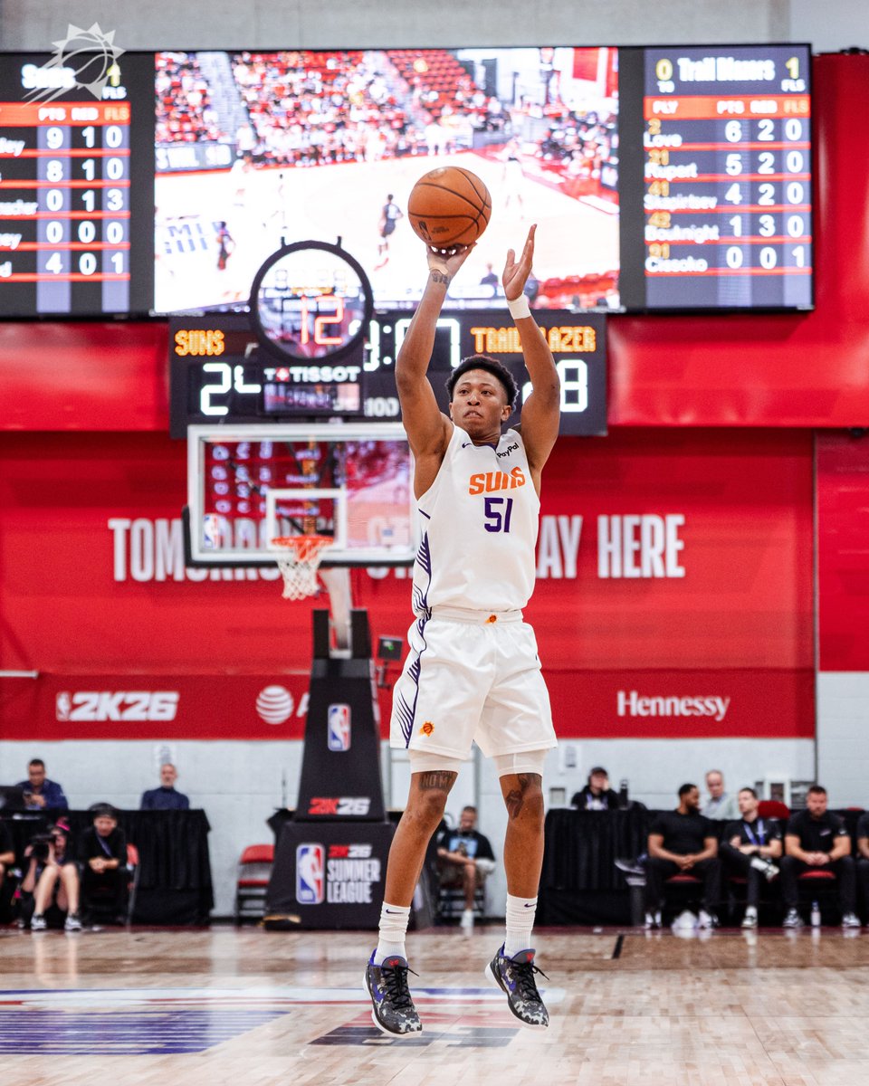 Suns's tweet image. Stats from our Summer League finale 🆚 Portland
Battle: 21 PTS, 5 AST, 4 REB
Ellis: 19 PTS, 6 AST, 5 REB, 2 STL
Huntley: 18 PTS, 9 REB, 2 STL, 2 BLK
Schumacher: 16 PTS, 6 AST, 3 REB, 2 STL
Angel: 12 PTS, 8 REB, 1 AST
Fleming: 8 PTS, 3 REB, 2 STL, 1 AST
Gainey: 7 PTS, 2 AST, 1…