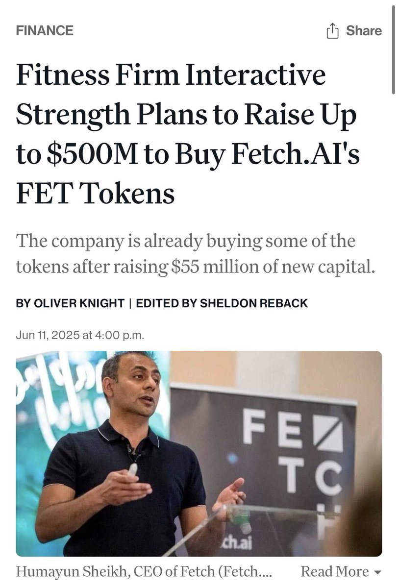 ASI_Community's tweet image. A publicly traded company, Interactive Strength (Nasdaq: TRNR), which provides fitness equipment & software, pledges to allocate 500 Million US$ to build a $FET treasury.
Ultimately, this allows them to access and utilize the full range of DeAI infrastructure by @ASI_Alliance.