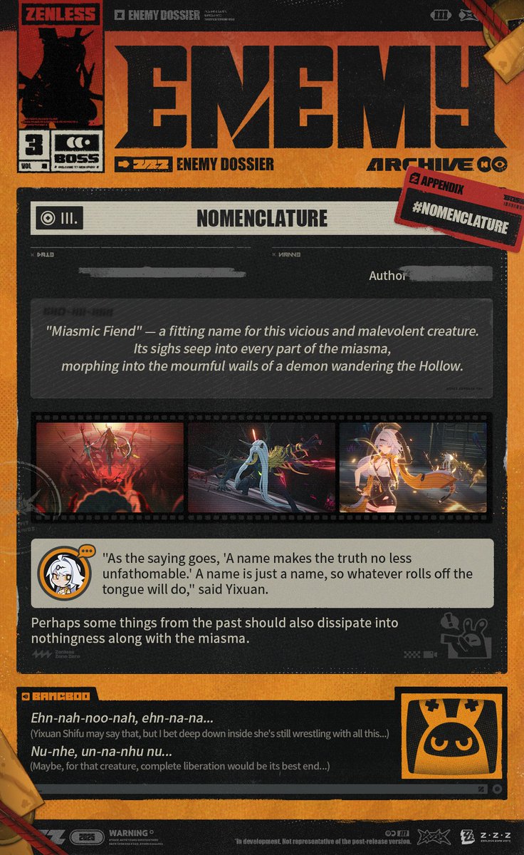 ZZZ_EN's tweet image. Miasmic Fiend: Unfathomable - Enemy Dossier
*This article may contain spoilers. We recommend Proxies complete the Main Story chapter of this version beforehand to ensure the best reading experience~
En-nah... Ehn-ne-ne... (Have you heard? There've been some ghost sightings…