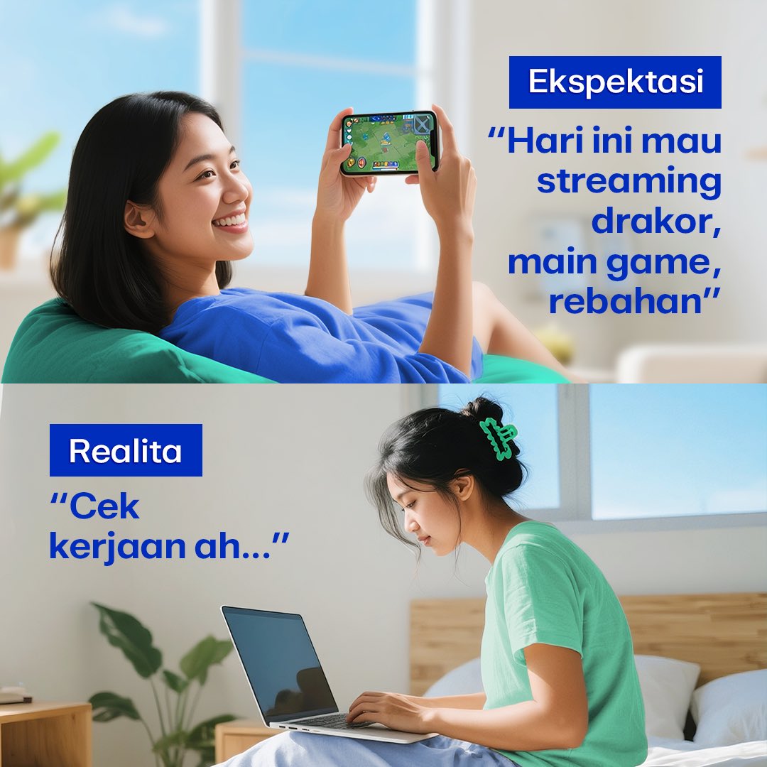 Siapa yang kayak gini?
Reply “☝️”

niatnya rebahan full seharian,
ujung-ujungnya buka laptop juga.
Namanya juga workaholic

#WeAreMore
