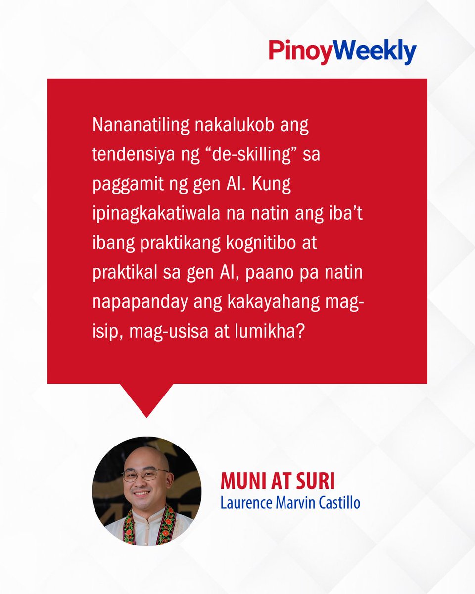 "Kung mabagal ang tao, papalitan ito ng teknolohiya. Hindi nga ba’t ito rin ang dominanteng paradigm sa paggawa sa kasalukuyan?" Basahin ang kolum ni Laurence Marvin Castillo: tinyurl.com/zau9u6u4 ✍️