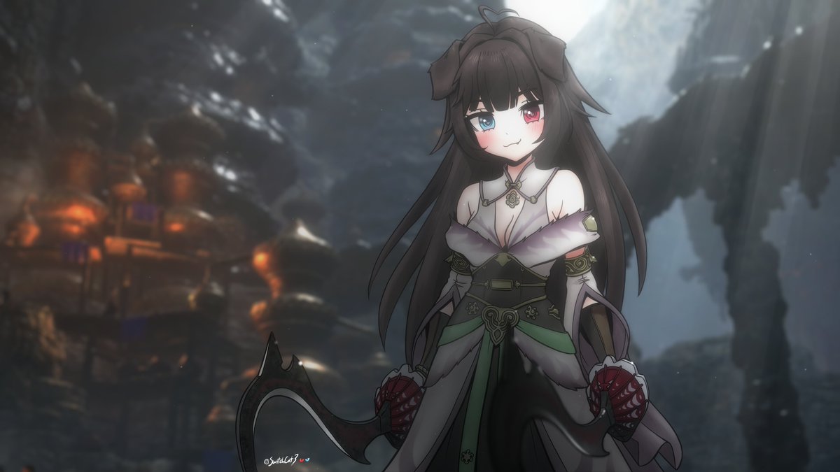 SwitchCat3's tweet image. Not doing much art lately, but I made this back when Wilds came out and never posted it here.
Since @kyxndere will have new model soon, I needed to post this while it's still current. LOL 

(She's debuting her new model July 25th, so go check that out) 
#kyunart #MHWilds