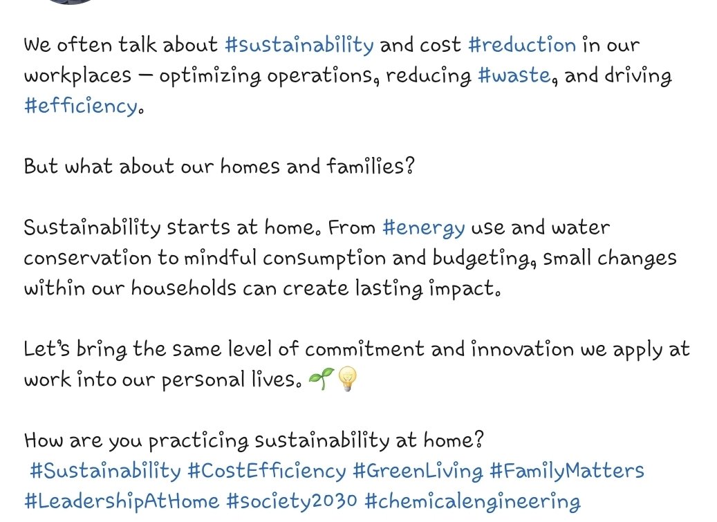 We often talk about #Sustainability and #cost reduction in our workplaces — optimizing operations, reducing waste, and driving #efficiency.

But what about our homes and families?