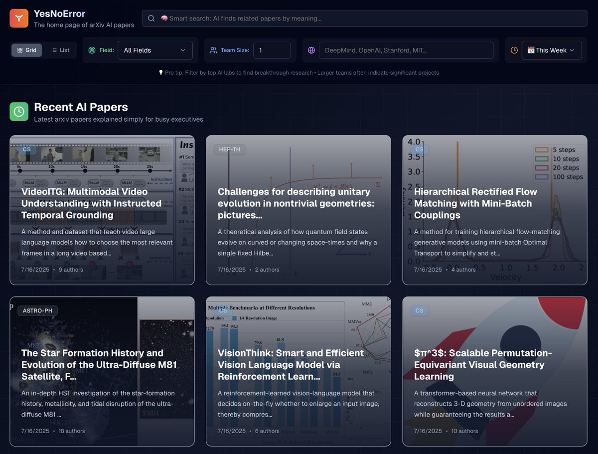 After a week of building I think <a href="/yesnoerror/">yesnoerror</a> might be the most enjoyable way to browse <a href="/arxiv/">arXiv.org</a> research papers??