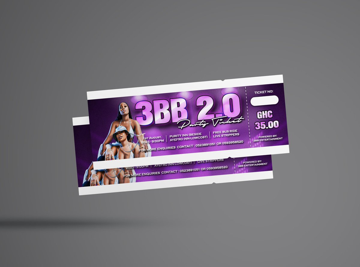 theamyengison's tweet image. ✨ You’ve seen the flyer… now here’s the golden pass!
Tickets for 3BB 2.0 Party are out — clean layout, bold vibes &amp;amp; a hint of exclusivity.

🤭 Swipe for details!

👩🏽‍💻 I’m Amy Engison — ready to bring your next design to life.
#TicketDesign #3BB2Point0 #AmyEngisonDesigns