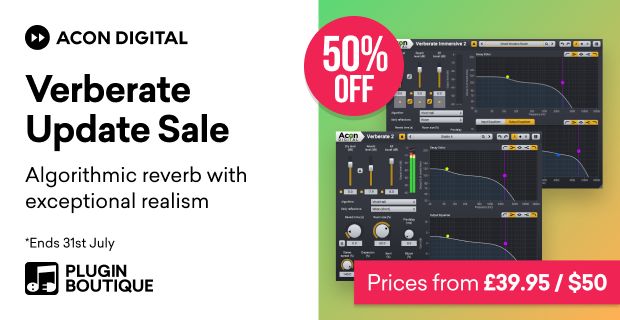 PIBJapan's tweet image. 【Acon Digital Verberate Update Sale】
セール期間:7月31日まで
割引率:50%OFF
🔥注目ポイント🔥
Verberate Immersive 2:究極のサウンドクオリティを誇るサラウンド&3Dリバーブ!
リバーブにおいて、最も重要なのはやはり音質ですよね。
「Verberate Immersive 2」は、Verberate…