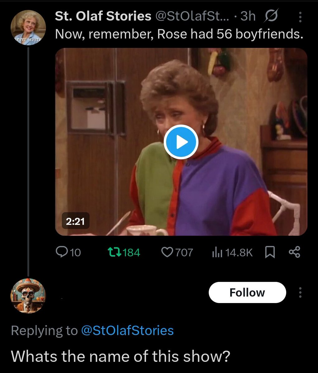GoldenGirls85's tweet image. Rose, if you have to ask, it does not matter anymore.
#GoldenGirls