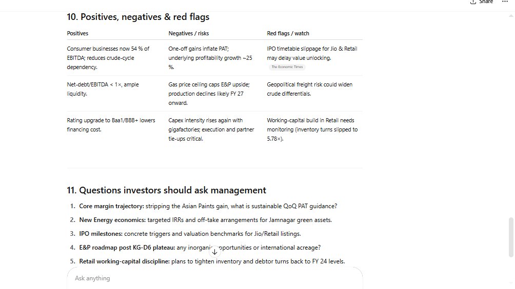 SunilVTinani's tweet image. Added new checks on #fINSIGHTS

chatgpt.com/g/g-6871eedbcf…

Upload any QR or AR to check. You won&apos;t need any analyst&apos;s help. 

Check RIL Q1 2026 QR analysis