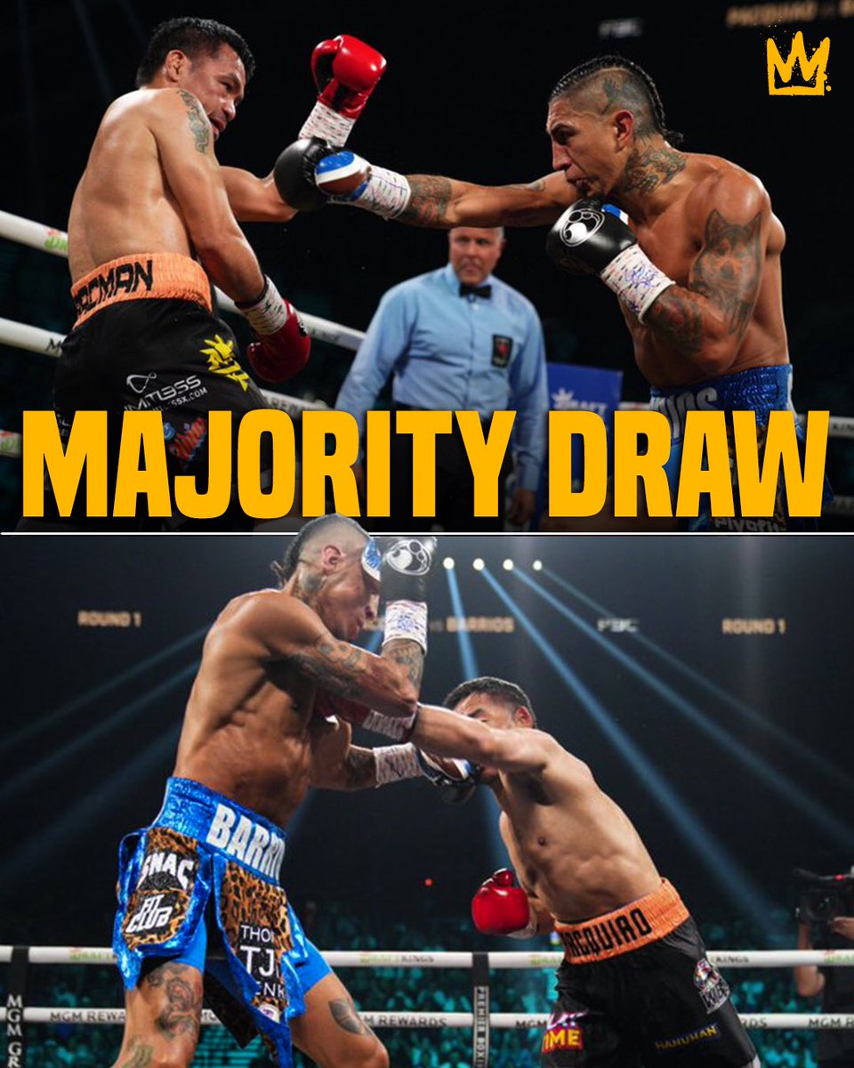 uncrownedcombat's tweet image. PACQUIAO AND BARRIOS ENDS IN DRAW 😳
✍️ 115-113 Barrios
✍️ 114-114
✍️ 114-114
