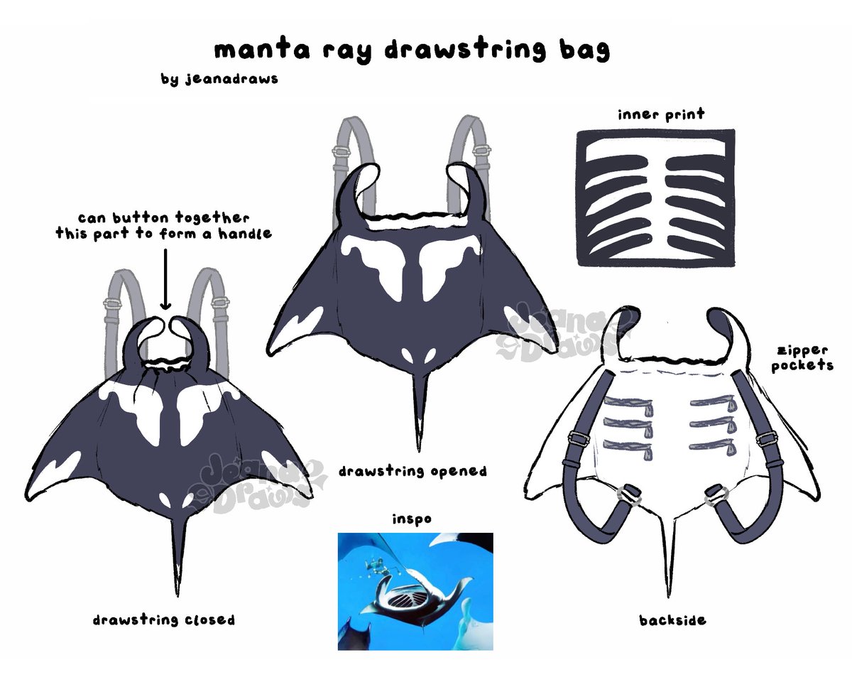 JeanaDraws's tweet image. thinking about a manta ray drawstring bag !!