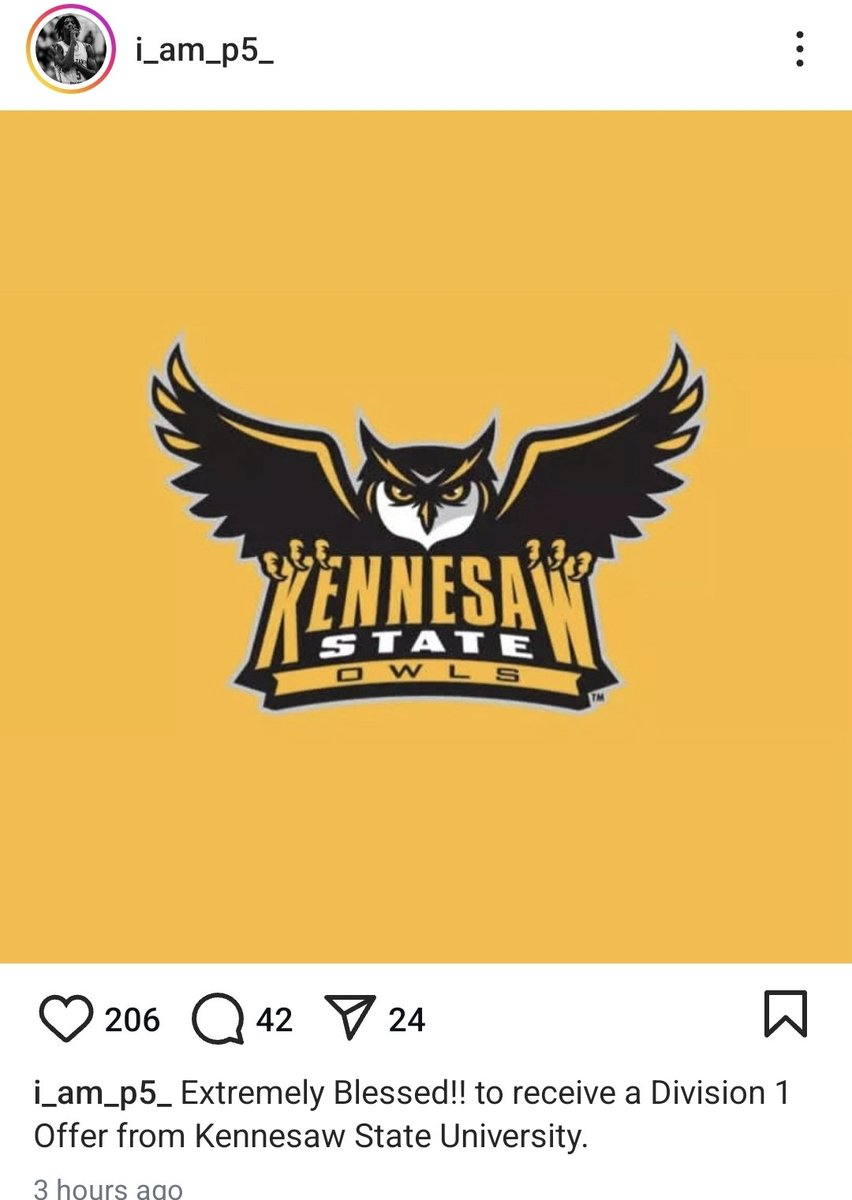 2026 6'5" guard from Tampa Willie Piggott Jr. has received an offer from Kennesaw State basketball according to his Instagram