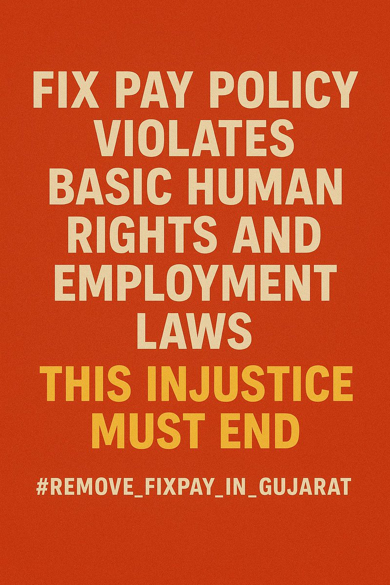 Fix pay policy violates basic human rights and employment laws.
This injustice must end.
#remove_fixpay_in_gujarat
<a href="/Bhupendrapbjp/">Bhupendra Patel</a> <a href="/CMOGuj/">CMO Gujarat</a> <a href="/irushikeshpatel/">Rushikesh Patel</a> <a href="/KanuDesai180/">Kanu Desai</a> <a href="/devanshijoshi71/">Devanshi Joshi</a> <a href="/hdraval93/">Hiren</a> <a href="/JournoJayesh/">Jayesh cHauHaN</a> <a href="/SidDholakia/">Siddharth Dholakia</a> <a href="/nidhirpatel6/">Nidhi patel</a> <a href="/YAJadeja/">Yuvrajsinh Jadeja</a> <a href="/NiravJoshi0/">Nirav Joshi</a> <a href="/Janak_Sutariyaa/">Janak sutariya</a>