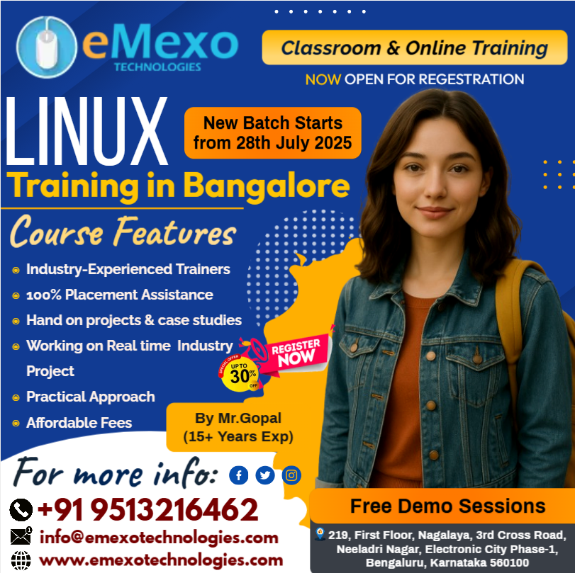 eMexoTechSEO's tweet image. Linux Training in Electronic City Bangalore – eMexo Technologies!🚀
📢Attention Aspiring Linux Professionals! @everyone @highlight @followers
📞Call/WhatsApp: +91 9513216462
📧Email: info@emexotechnologies.com
🌐Course Info &amp;amp; Enrollment: emexotechnologies.com/courses/linux-…
📌#LinuxTraining