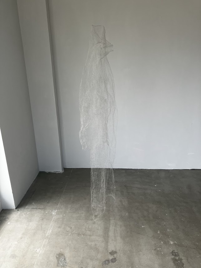 forimalist's tweet image. 尹苑、小野栞、白川深紅、三宅珠子「残り火」The 5th Floor。8/3まで。
いずれも極めて物質感が薄弱な素材で作ったインスタレーション。
三宅はタンポポの綿毛。小野は細い糸のドレスやティッシュ。白川は菩提樹の葉に祖父の遺骨で作った膠絵具で五輪塔を描いた。尹は段ボールで作ったドールハウス。